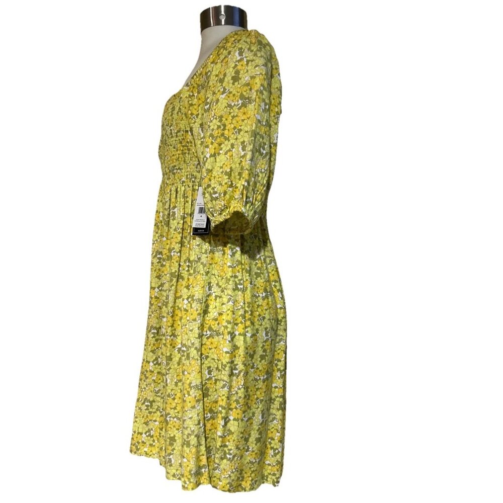 Babydoll Mini-dress Yellow Floral Stretch Bodice Volcom Woman's 8 Fairy core M - Picture 8 of 14